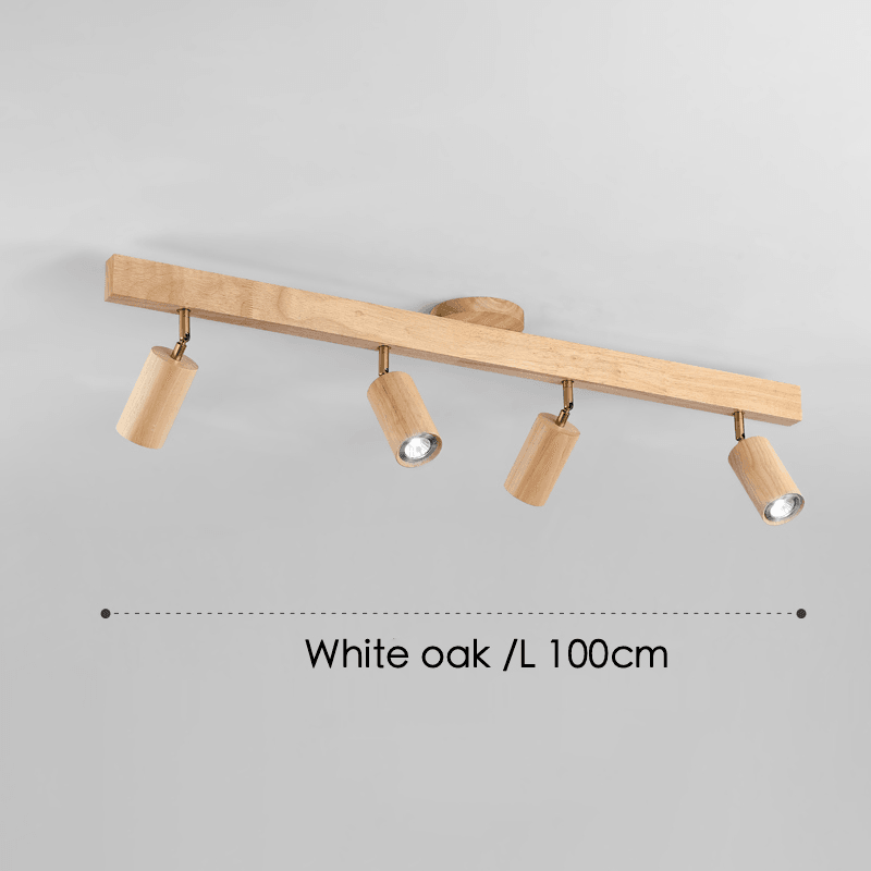 Ceiling Spotlight for Dining Table, Solid Wood Rail 45 to 120 cm with 1 to 5 Adjustable Spotlights, White, Oak or Walnut, Surface-Mounted Ceiling Light | Sansoti