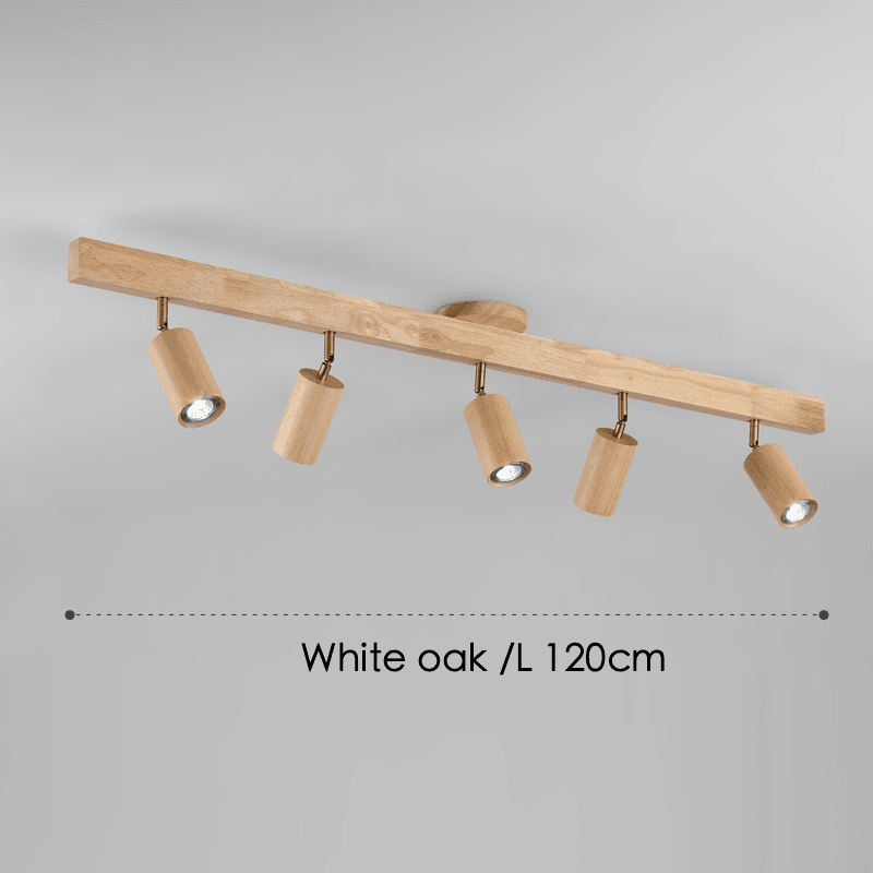 Ceiling Spotlight for Dining Table, Solid Wood Rail 45 to 120 cm with 1 to 5 Adjustable Spotlights, White, Oak or Walnut, Surface-Mounted Ceiling Light | Sansoti