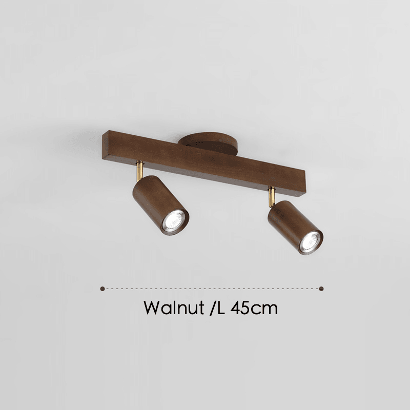 Ceiling Spotlight for Dining Table, Solid Wood Rail 45 to 120 cm with 1 to 5 Adjustable Spotlights, White, Oak or Walnut, Surface-Mounted Ceiling Light | Sansoti
