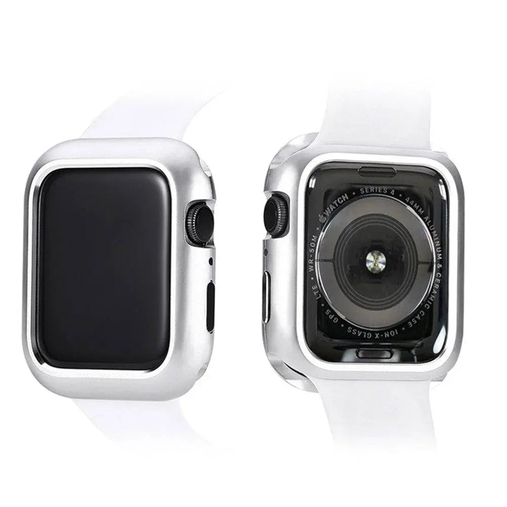 Tempered Glass Screen Protector with Steel Housing for Apple Watch 38-44mm Black Silver Gold Protection | Sansoti