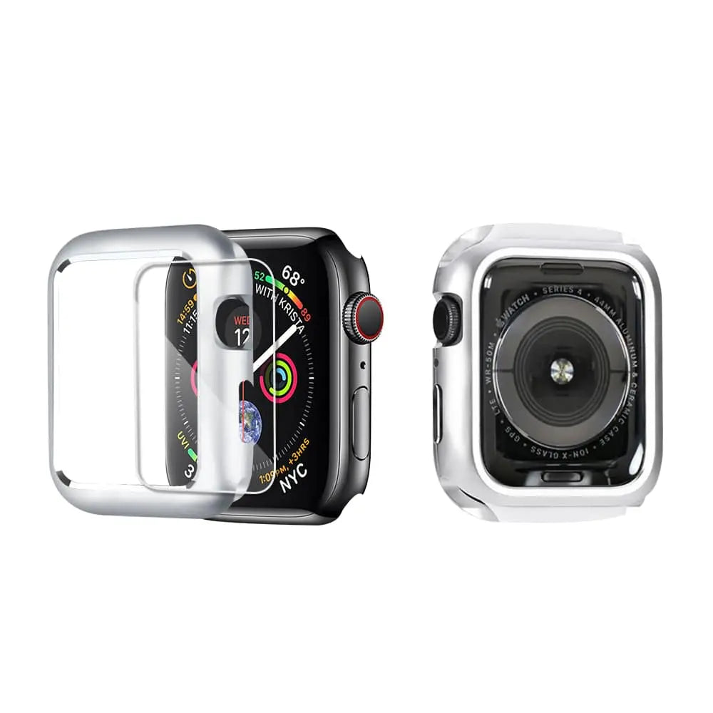 Tempered Glass Screen Protector with Steel Housing for Apple Watch 38-44mm Black Silver Gold Protection | Sansoti