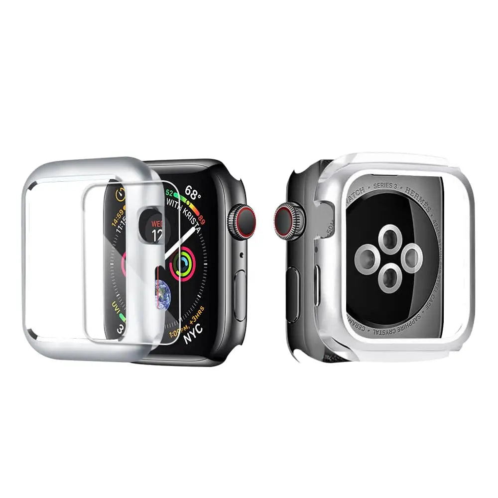Tempered Glass Screen Protector with Steel Housing for Apple Watch 38-44mm Black Silver Gold Protection | Sansoti