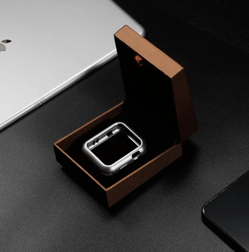 Tempered Glass Screen Protector with Steel Housing for Apple Watch 38-44mm Black Silver Gold Protection | Sansoti