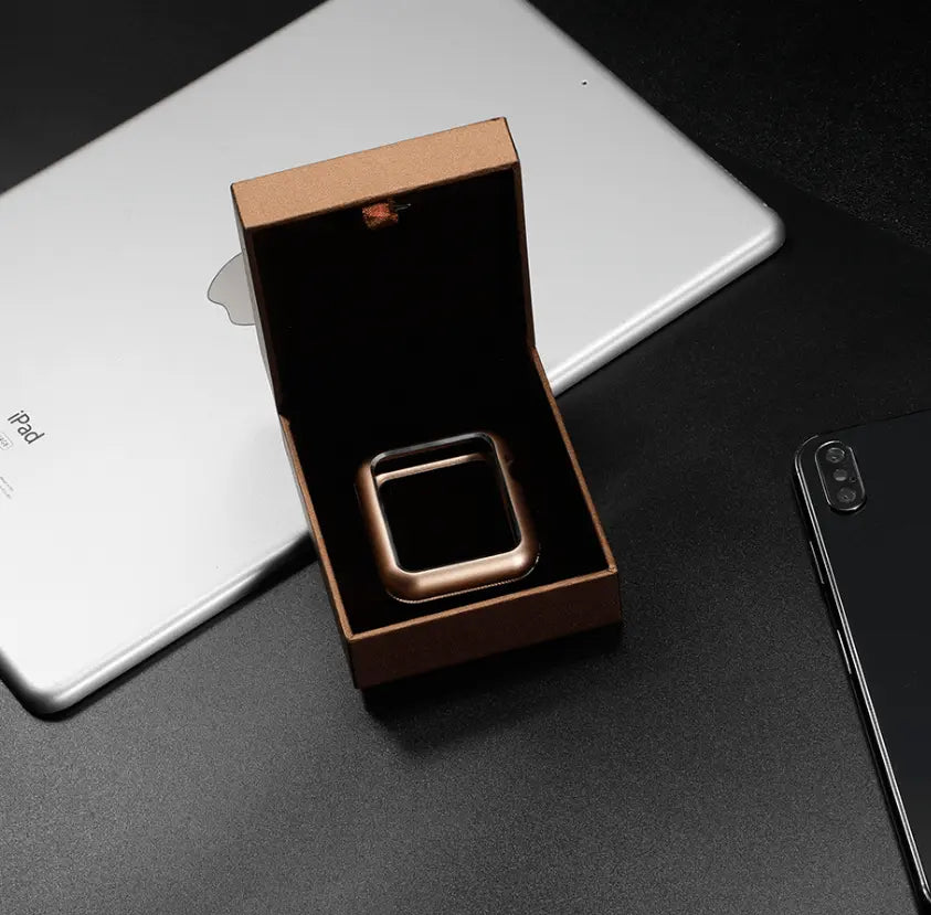 Tempered Glass Screen Protector with Steel Housing for Apple Watch 38-44mm Black Silver Gold Protection | Sansoti