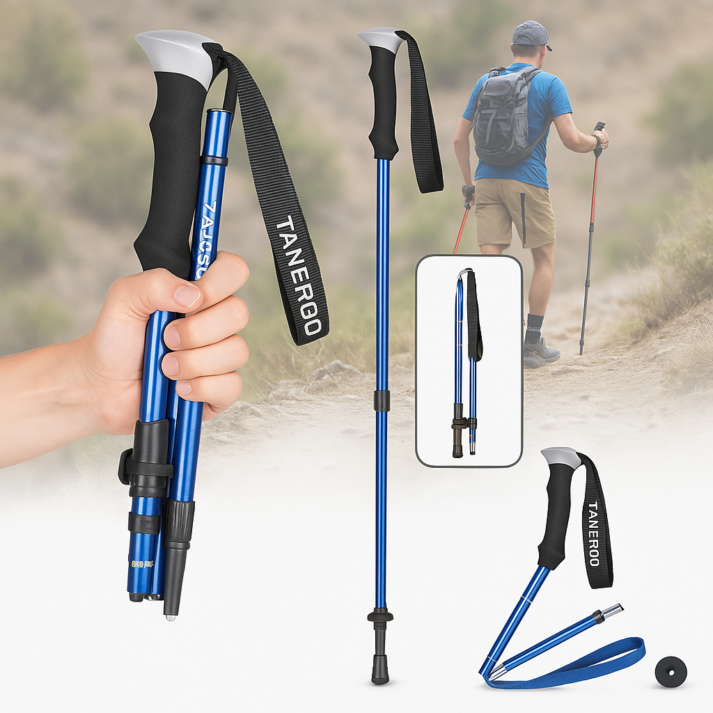 Bâtons de marche réglables 110-135 cm pliables, bâtons de trekking légers en aluminium pour randonnée en montagne et activités de plein air | Sansoti