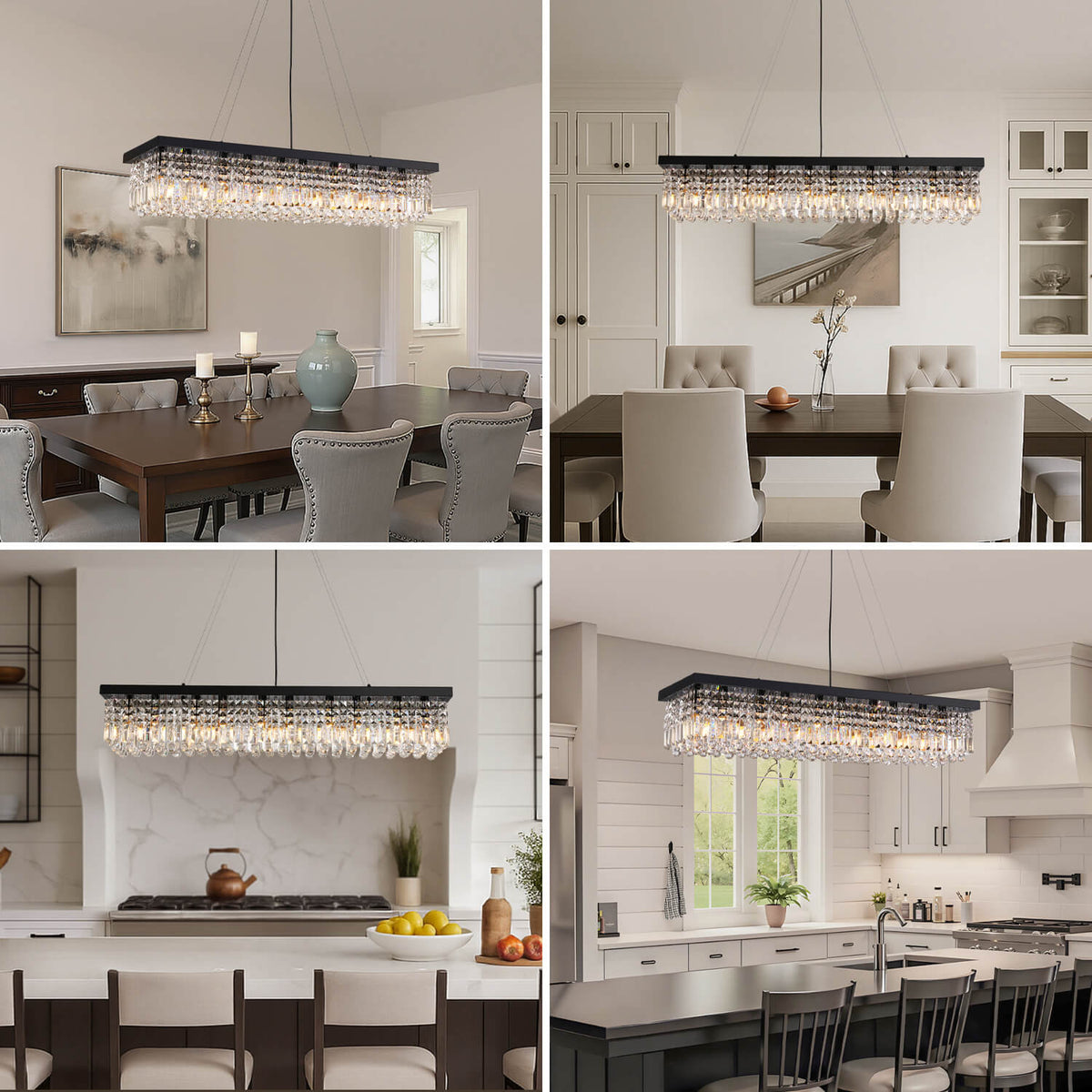 Rectangular Crystal Chandelier Raindrop K9 Black E12 Dining Room Kitchen Island Modern | Sansoti