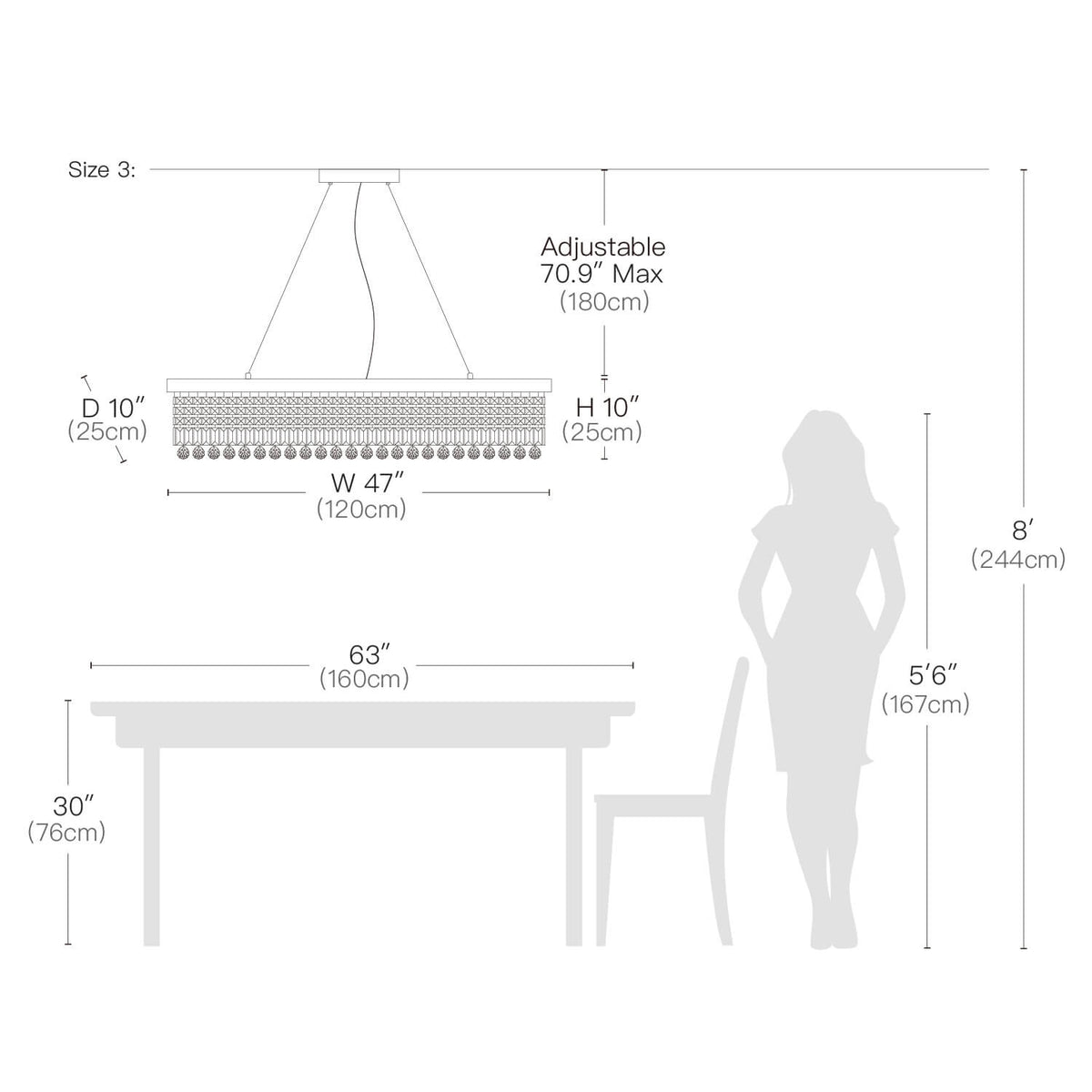 Rectangular Crystal Chandelier Raindrop K9 Black E12 Dining Room Kitchen Island Modern | Sansoti