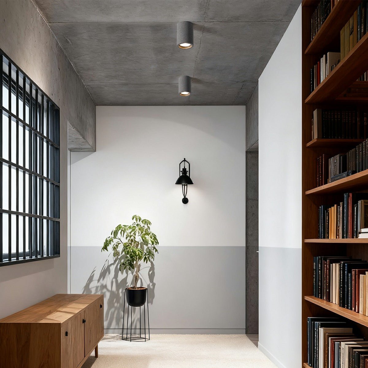 Runde Deckenleuchte in Betonoptik, LED, Industriedesign, grau-schwarz, Aufbauleuchte mit GU10, moderne Beleuchtung für Wohnzimmer und Küche | Sansoti