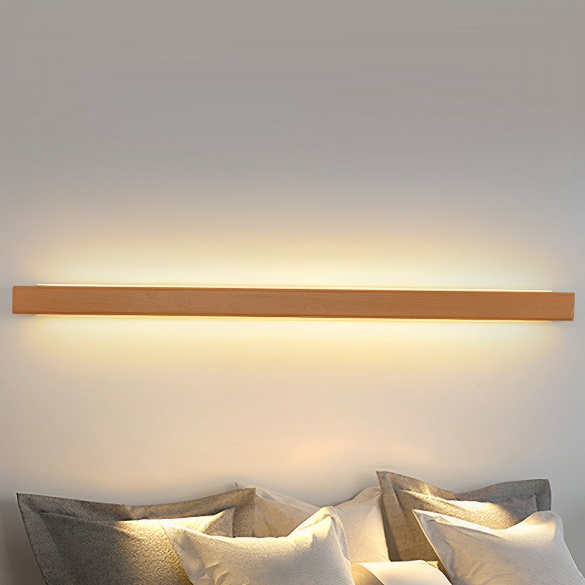 Lange rechteckige LED-Wandleuchte aus Holz, dimmbares Up-Down-Licht, skandinavisches Design, modernes stimmungsvolles Interieur | Sansoti