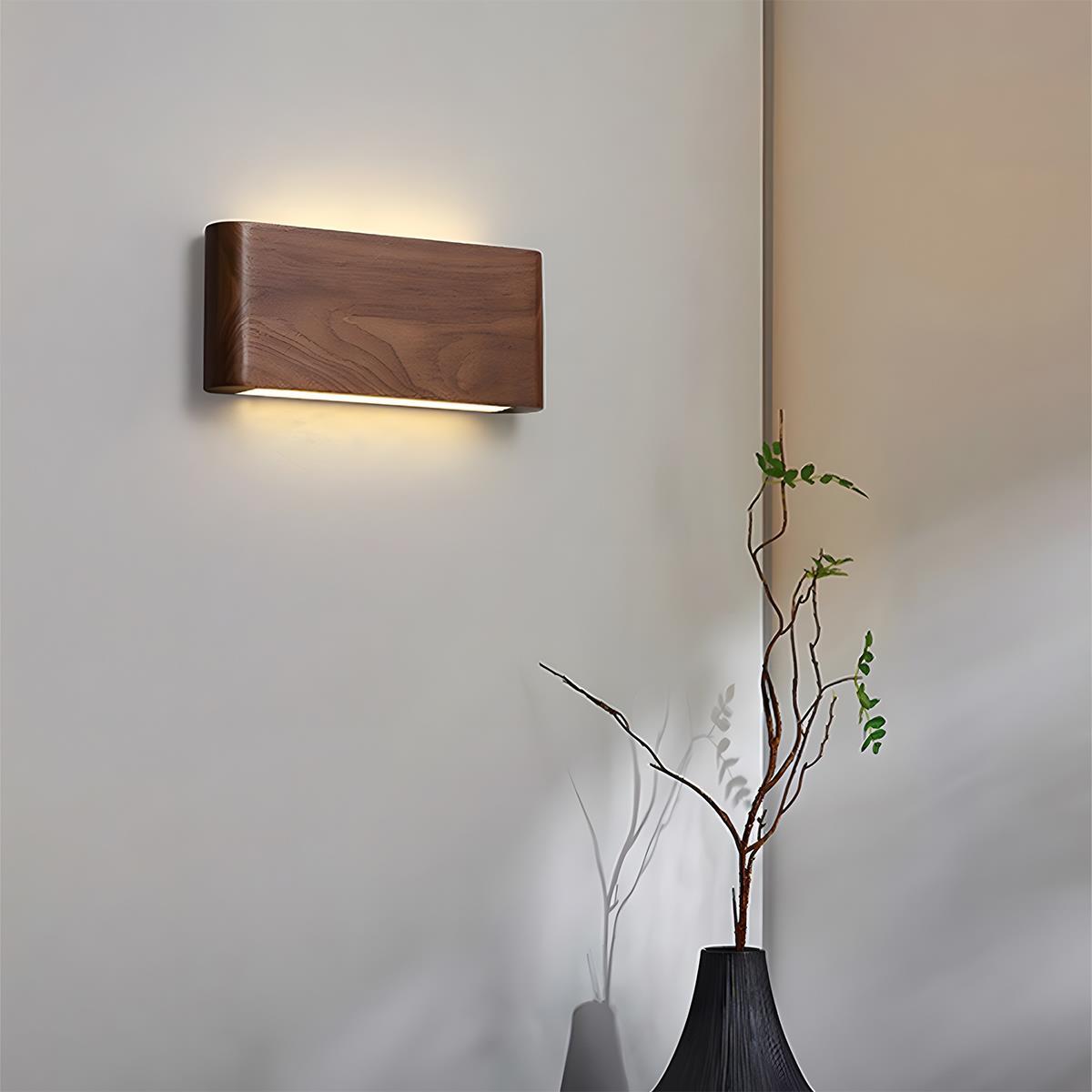 Wall Lamp Wood Walnut LED 6W Indoor Living Room Bedroom Rectangular Dimmable Wall Lighting Japandi Interior Ambient Lighting | Sansoti