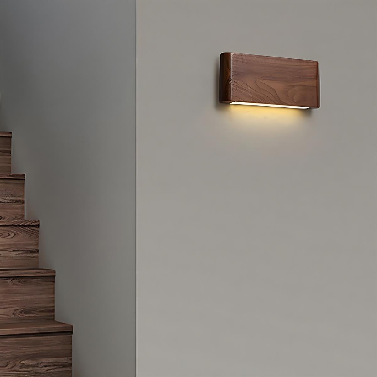 Wandleuchte Holz Walnuss LED 6W Innen Wohnzimmer Schlafzimmer Rechteck Dimmbar Wandleuchte Japandi Interieur Stimmungslicht | Sansoti
