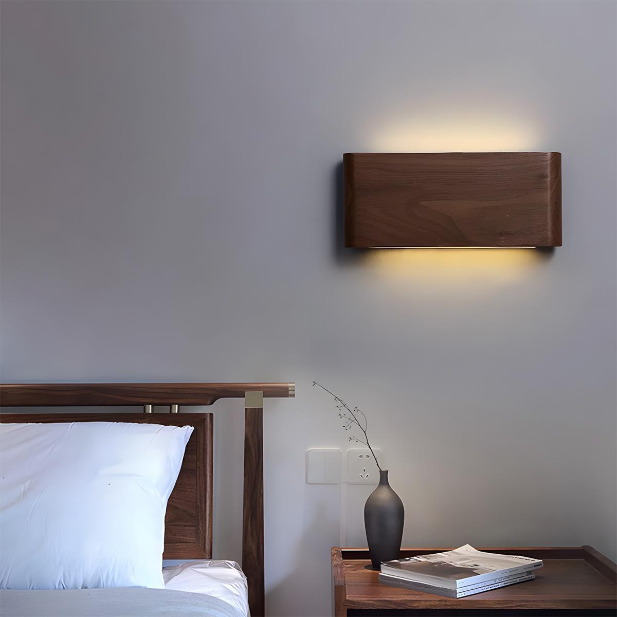 Wandleuchte Holz Walnuss LED 6W Innen Wohnzimmer Schlafzimmer Rechteck Dimmbar Wandleuchte Japandi Interieur Stimmungslicht | Sansoti