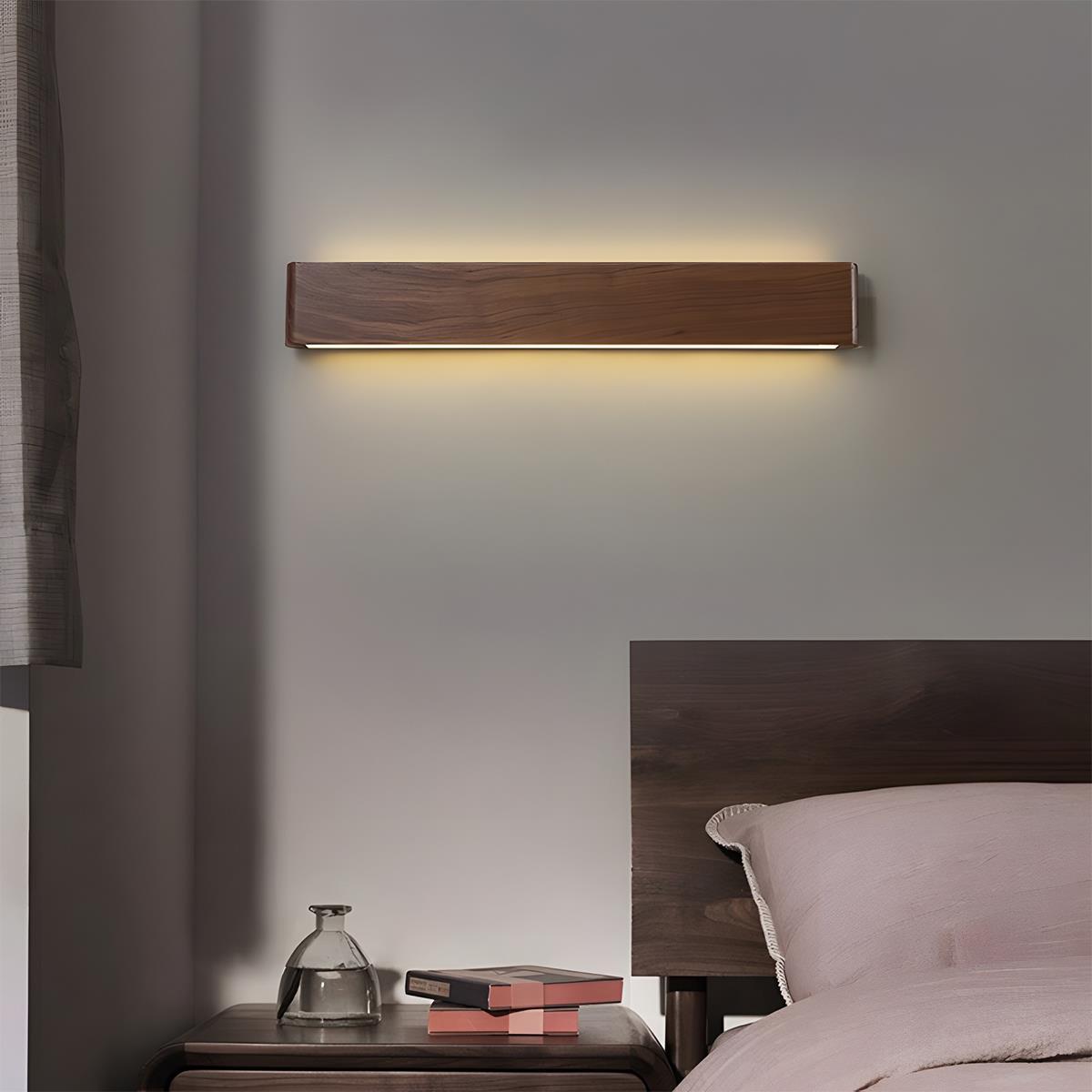Wandleuchte Holz Walnuss LED 6W Innen Wohnzimmer Schlafzimmer Rechteck Dimmbar Wandleuchte Japandi Interieur Stimmungslicht | Sansoti