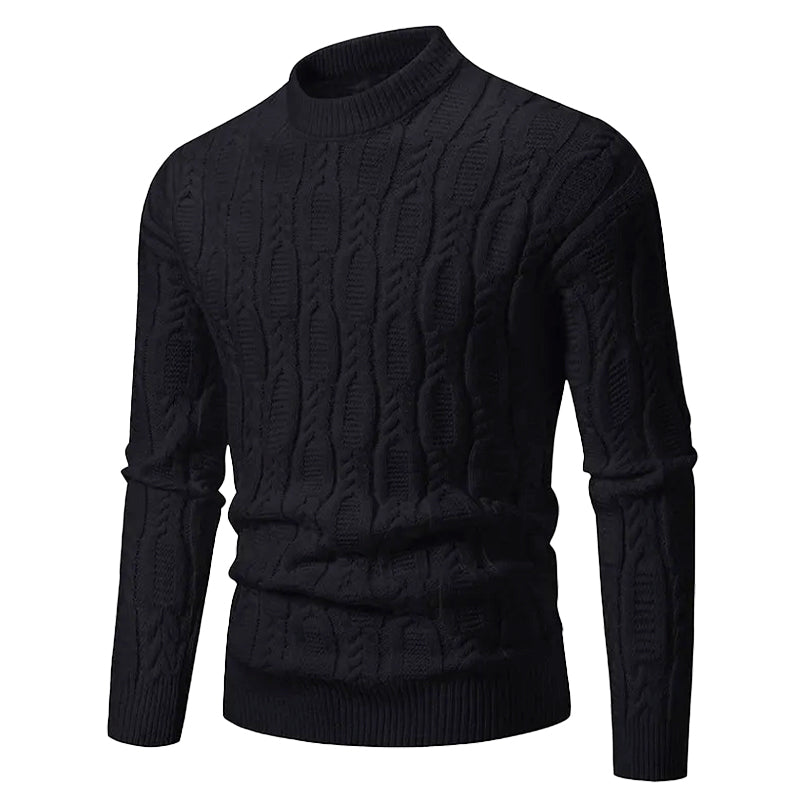 Knitted Men's Sweater with Cable Pattern Round Neck Ribbed Hem Casual Winter Clothing Textured Warm | Sansoti