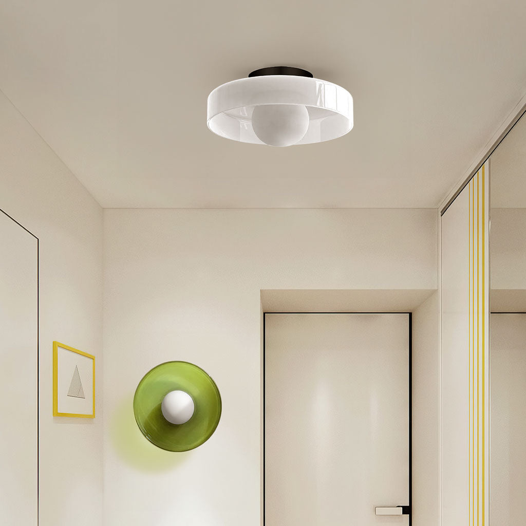 Plafonnière Glas Schijf Mat ∅25 en ∅35 cm Wit Groen Geel G9 Metaal Woonkamer Overloop | Sansoti