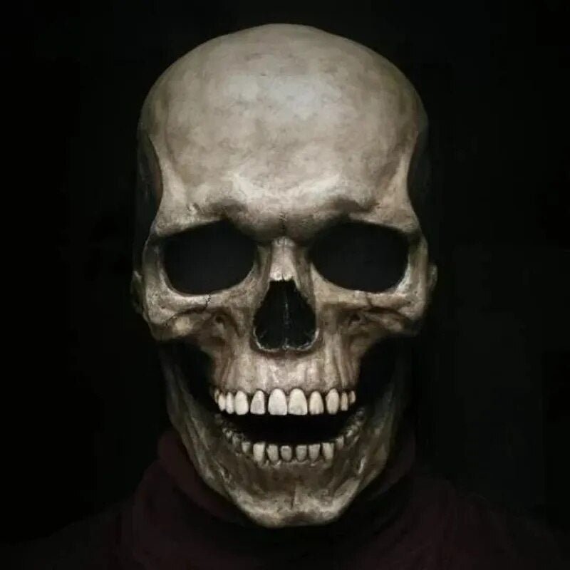 Skull Mask Full Head Covering with Movable Jaw Latex Black White Horror Halloween Cosplay Costume | Sansoti
