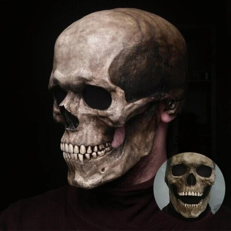 Moving Skull Mask with Movable Jaw - Halloween Full-Head Skeleton Horror Costume Decoration | Sansoti
