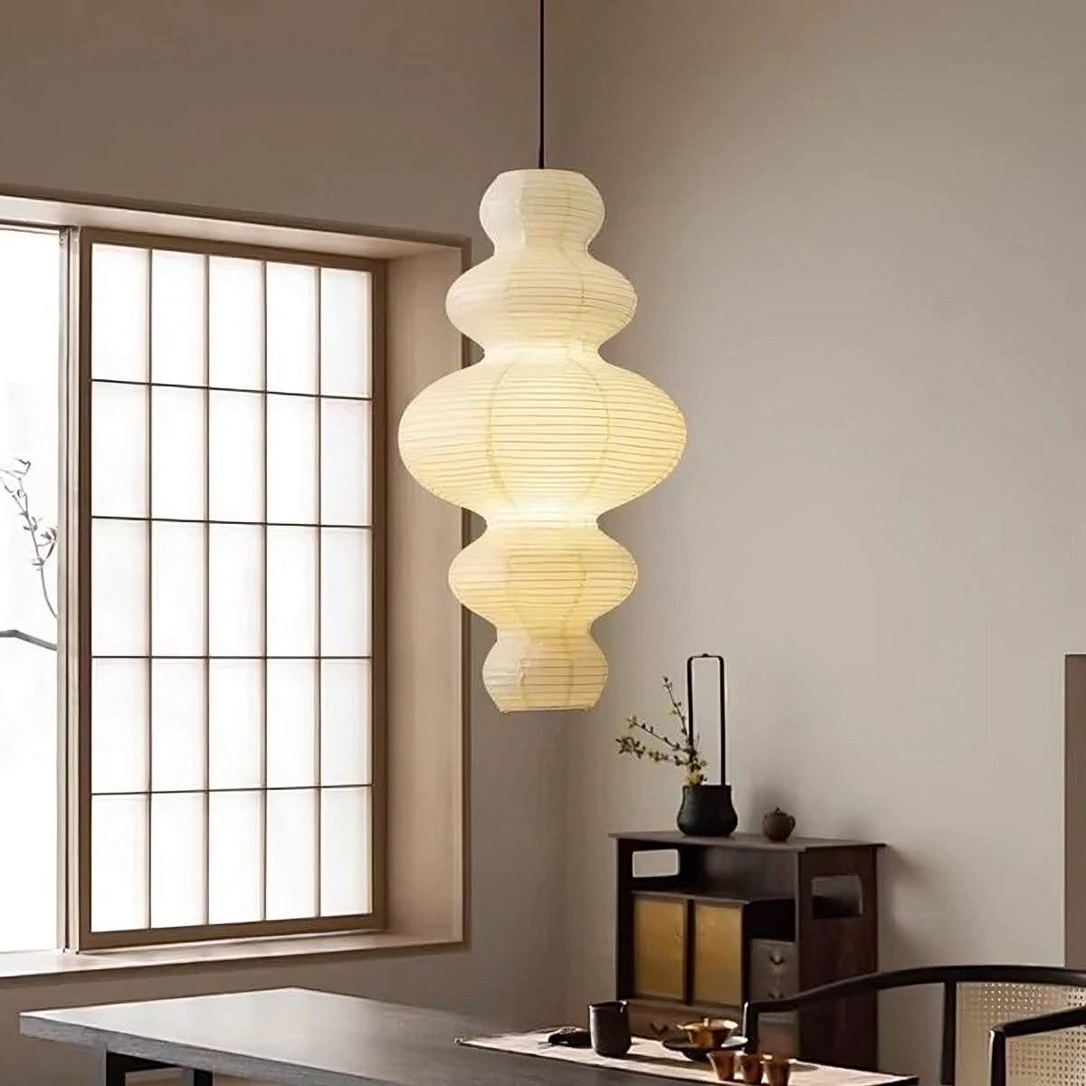 Mehrlagige Reispapier-Pendelleuchte, 45 cm, warmweißes Licht, für Esszimmer und Wohnzimmer, skandinavisches Design, verstellbar | Sansoti