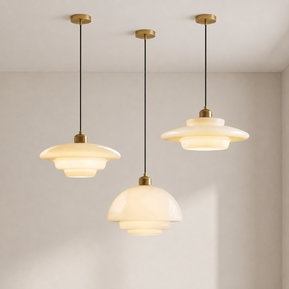 Melkwitte Glazen Hanglamp E27 Fitting met IJzeren Plafondbevestiging voor Keuken Eetkamer Hal Woonruimte | Sansoti