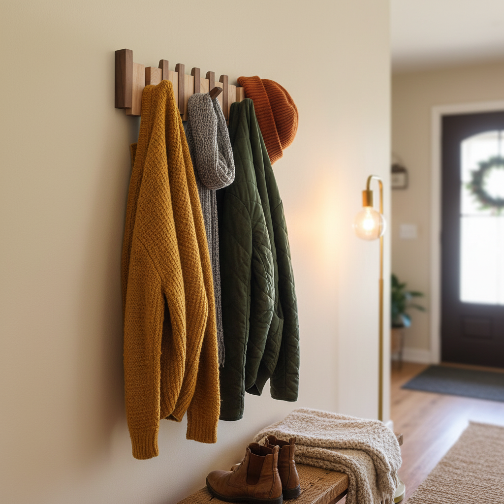 Decorative Wall-Mounted Coat Rack Wooden Piano Design 4-8 Hooks Hallway Organizer Scandinavian Interior Coat Rack | Sansoti