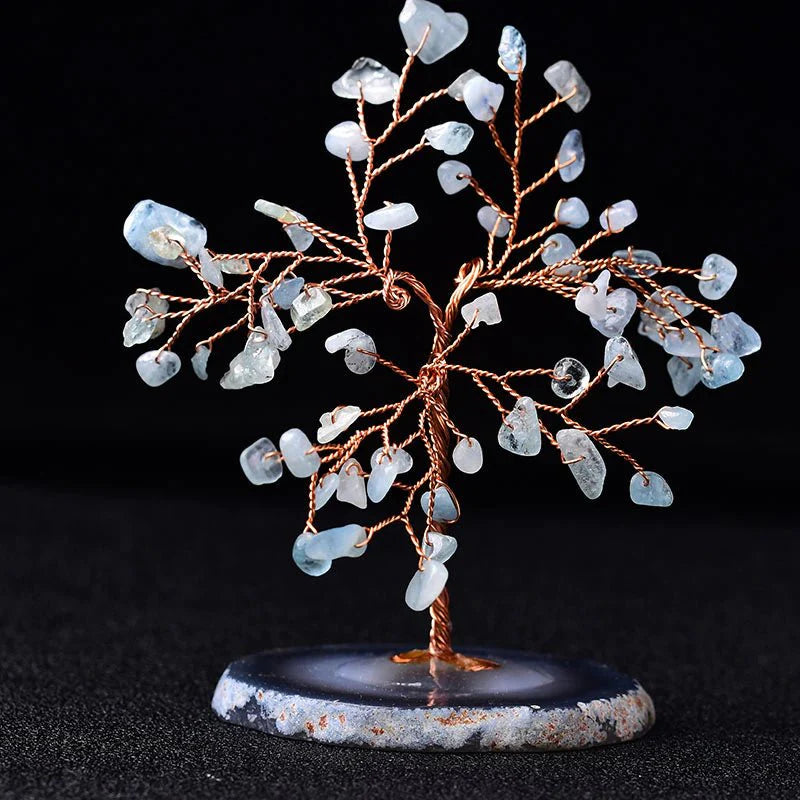 Decorative Gemstone Tree Aquamarine — Handmade Mineral Sculpture with Copper Wire Branches and Natural Stone Base | Sansoti