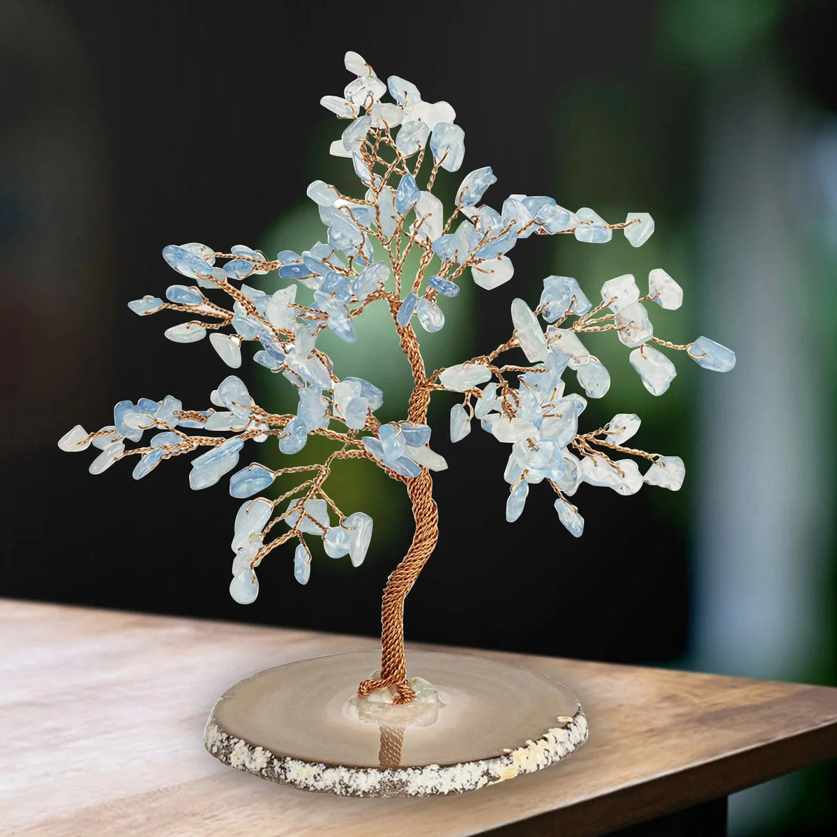 Decorative Gemstone Tree Aquamarine — Handmade Mineral Sculpture with Copper Wire Branches and Natural Stone Base | Sansoti