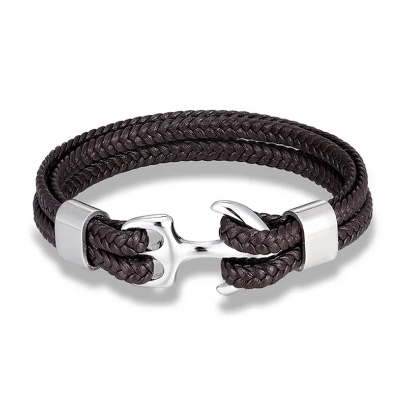 Leather Anchor Bracelet with Metal Clasp for a Tough Nautical Style | Sansoti