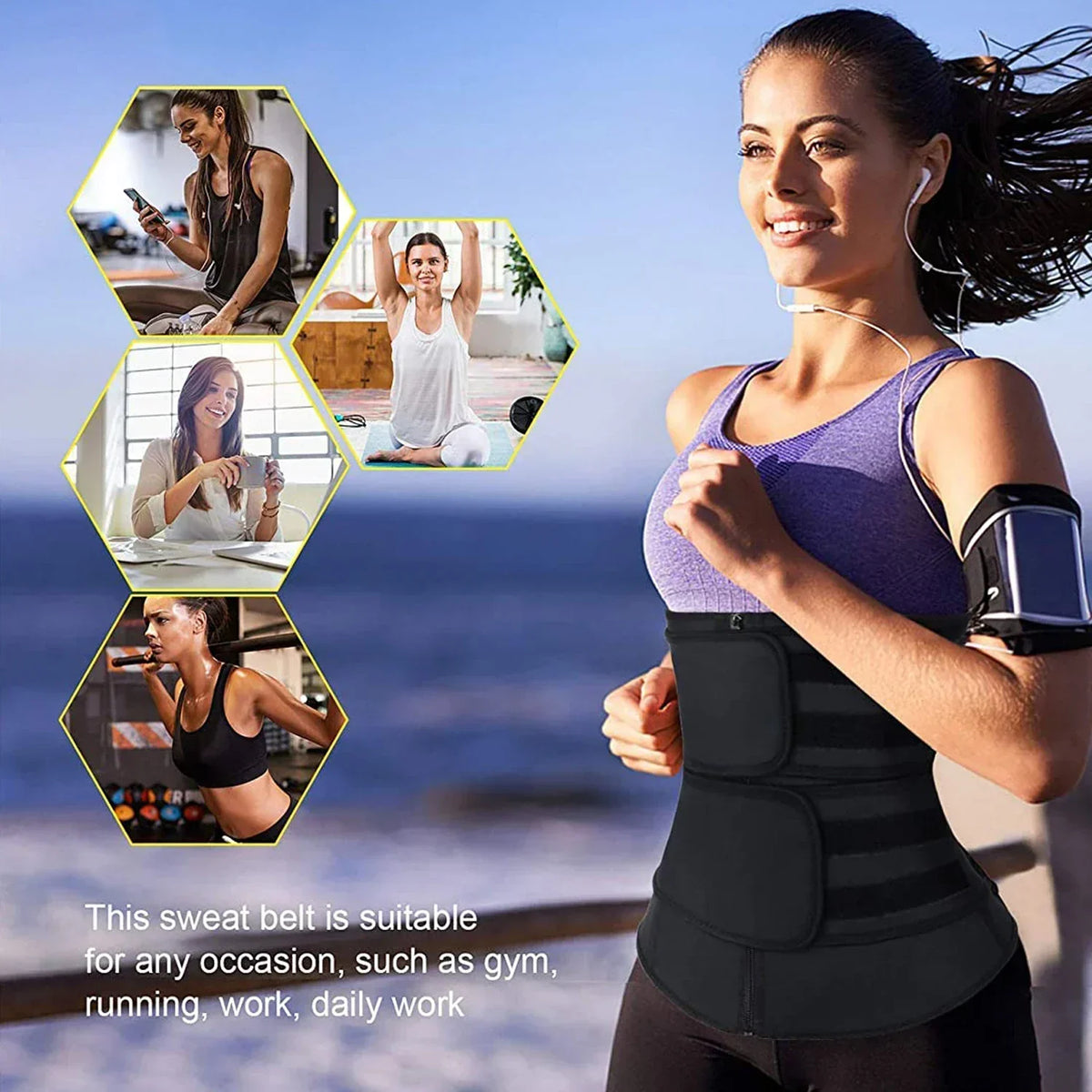 Ceinture abdominale en néoprène pour fitness et sport, effet sudation et sauna, réglable, femme et homme, entraînement et perte de poids | Sansoti