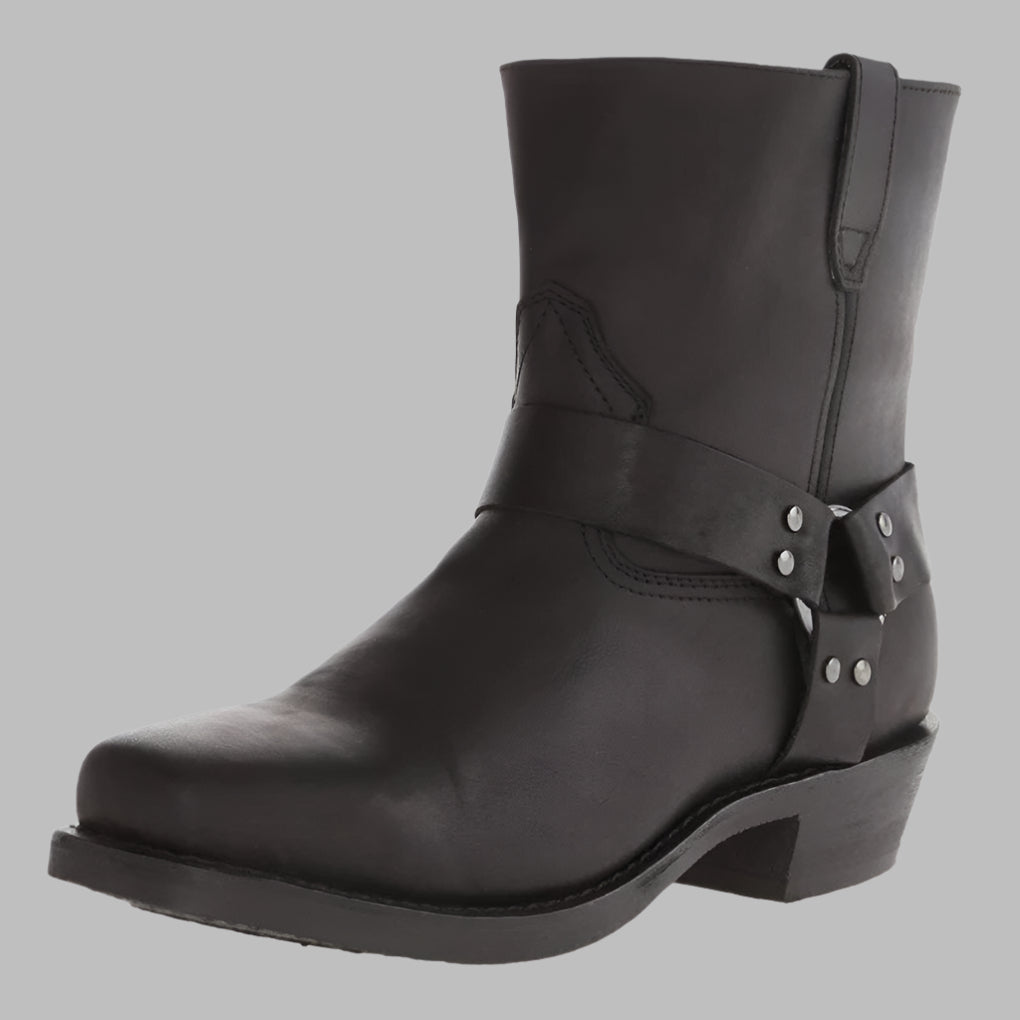 Leather Western Boots with Buckle for Men, Black and Brown, Rugged Cowboy Design, Comfortable Ankle Boots for Casual Everyday Wear | Sansoti