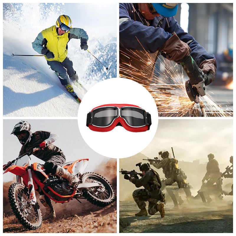 Retro Motorcycle Goggles Leather UV Protection Adjustable Strap for Motorcycling Cycling Skiing Hiking Outdoor Sports | Sansoti