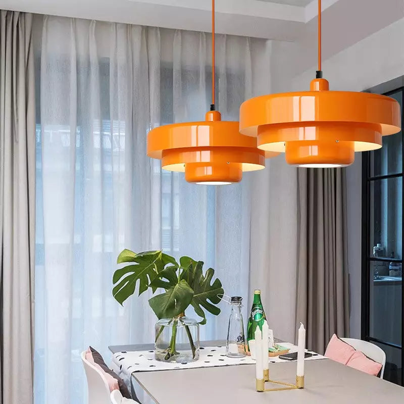 Żelazna lampa wisząca w stylu Bauhaus, industrialna, pomarańczowo-złoto-czarna, 35 cm, lampa pendelowa do jadalni i sypialni | Sansoti
