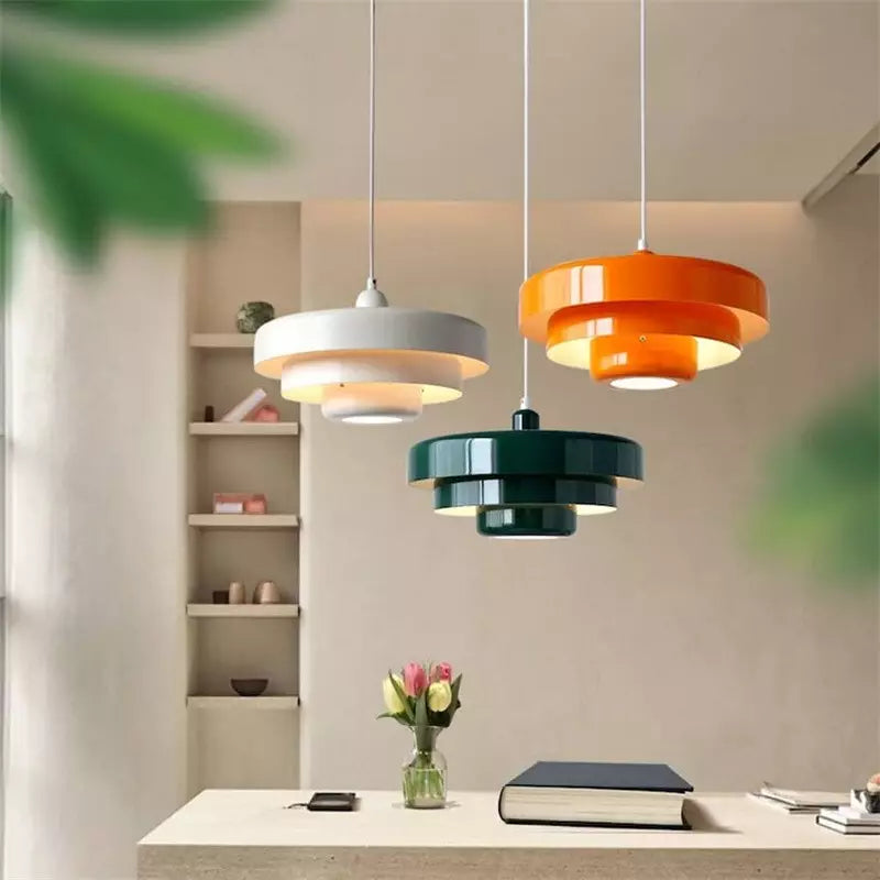 Żelazna lampa wisząca w stylu Bauhaus, industrialna, pomarańczowo-złoto-czarna, 35 cm, lampa pendelowa do jadalni i sypialni | Sansoti