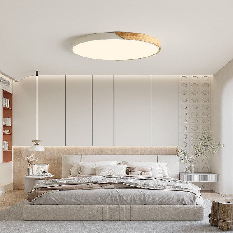 Runde Holz-Deckenleuchte mit LED-Beleuchtung für Wohnzimmer, Schlafzimmer und Flur, skandinavisches Design, dimmbar | Sansoti