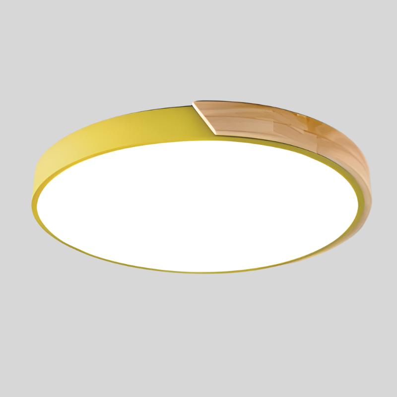 Black Round Ceiling Light 30 cm 24W Built-In LED, Macaron Shape with Wood Accent or Plain, Also Available in 23 cm 12W | Sansoti