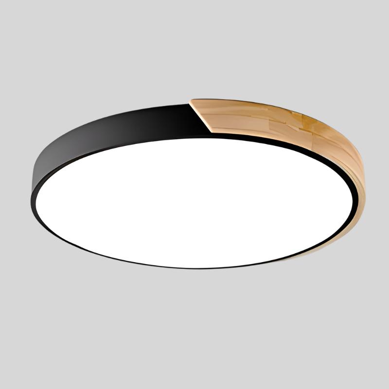 Black Round Ceiling Light 30 cm 24W Built-In LED, Macaron Shape with Wood Accent or Plain, Also Available in 23 cm 12W | Sansoti