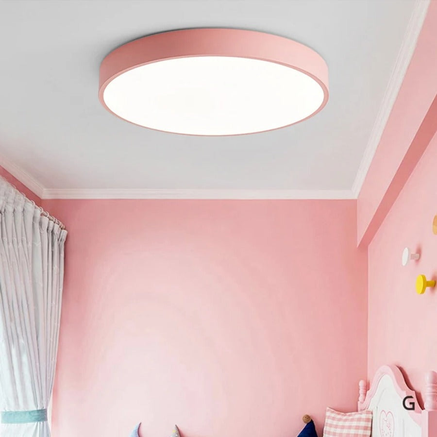 Black Round Ceiling Light 30 cm 24W Built-In LED, Macaron Shape with Wood Accent or Plain, Also Available in 23 cm 12W | Sansoti