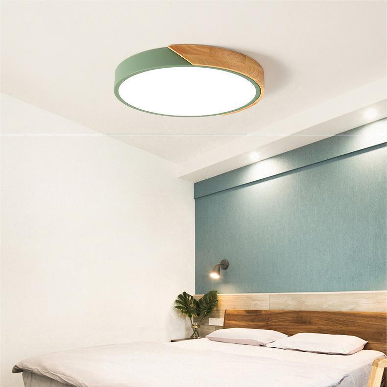Black Round Ceiling Light 30 cm 24W Built-In LED, Macaron Shape with Wood Accent or Plain, Also Available in 23 cm 12W | Sansoti