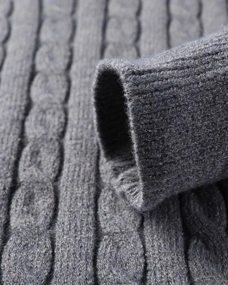 Pull à demi-fermeture éclair, maille torsadée, col côtelé, manches structurées, style raffiné, chaleur et confort | Sansoti