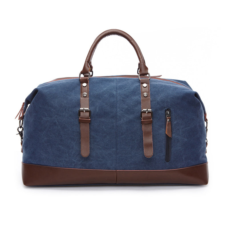 Sac week-end vintage en cuir et toile bleu, imperméable et durable, sac de voyage rétro et sac de sport pour les voyages, le travail et la salle de sport | Sansoti