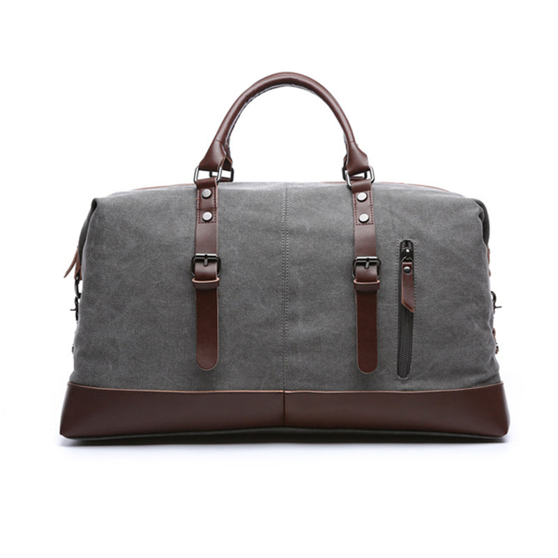 Vintage-Wochenendtasche aus grauem Leder und Canvas, wasserdicht, Reisebegleiter als Handgepäck für kurze Reisen und Wochenendausflüge | Sansoti
