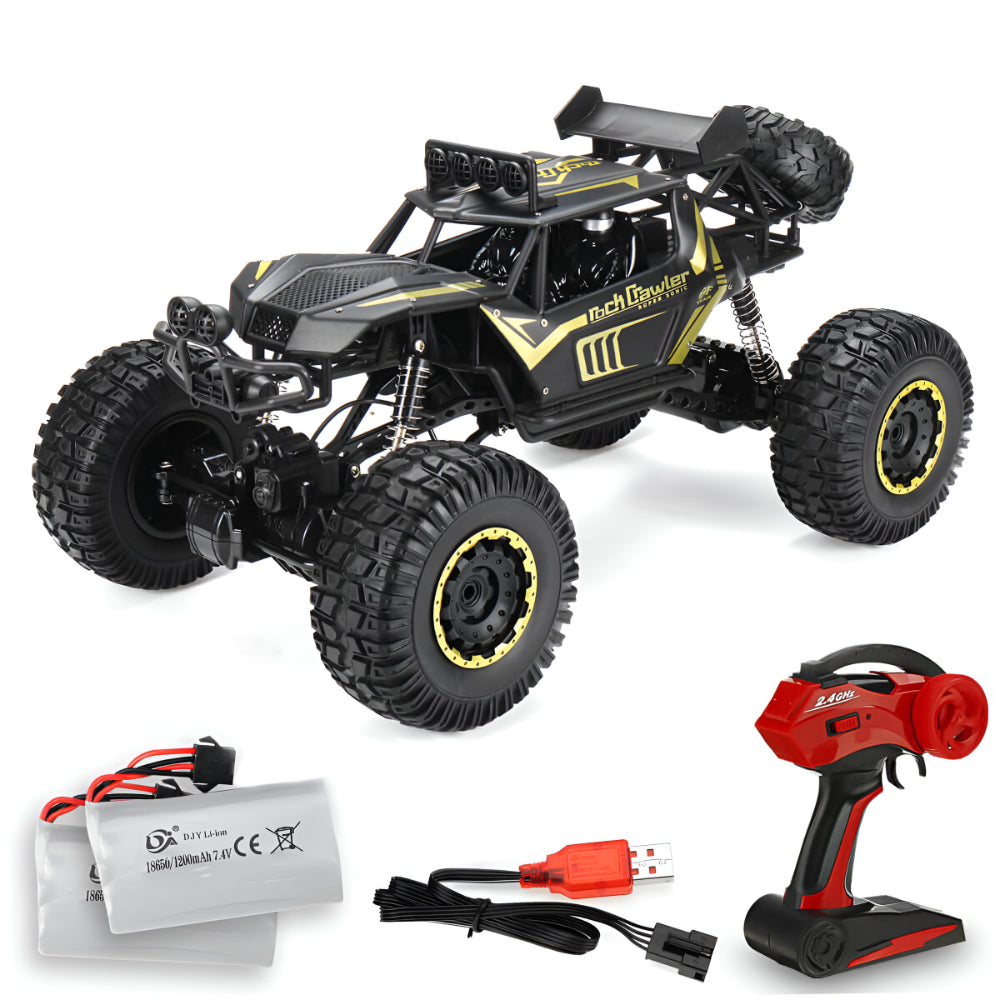 Monster truck télécommandé tout-terrain châssis métal 4WD voiture RC noir or | Sansoti