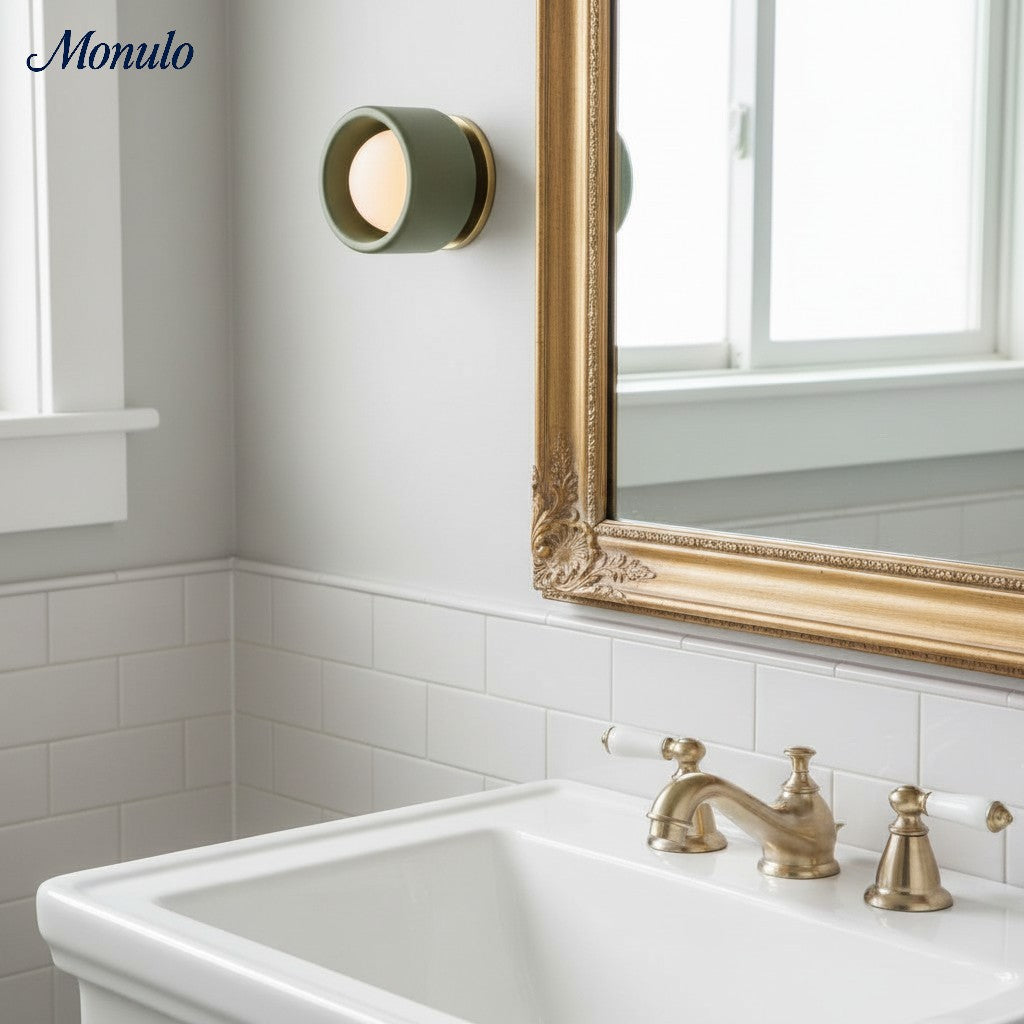 Ceramic Round Wall Lamp White Minimalist Flush Mount Lighting for Hall and Corridor | Sansoti