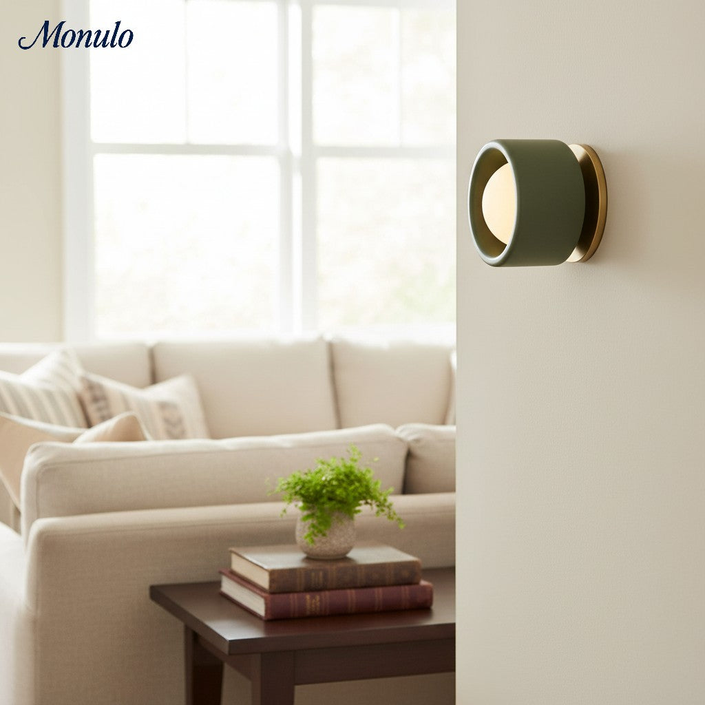 Ceramic Round Wall Lamp White Minimalist Flush Mount Lighting for Hall and Corridor | Sansoti