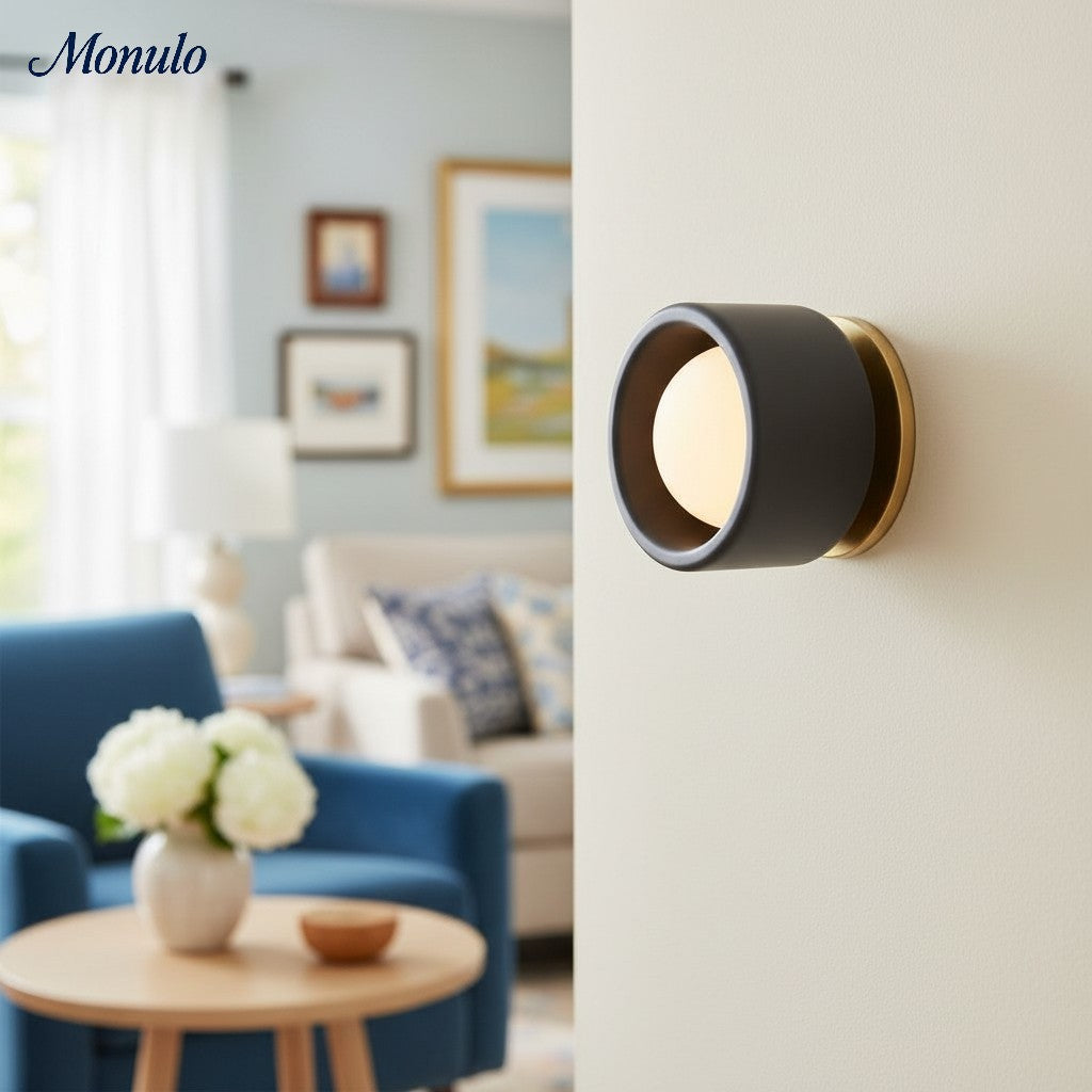 Ceramic Round Wall Lamp White Minimalist Flush Mount Lighting for Hall and Corridor | Sansoti