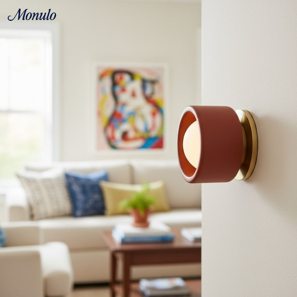 Ceramic Round Wall Lamp White Minimalist Flush Mount Lighting for Hall and Corridor | Sansoti