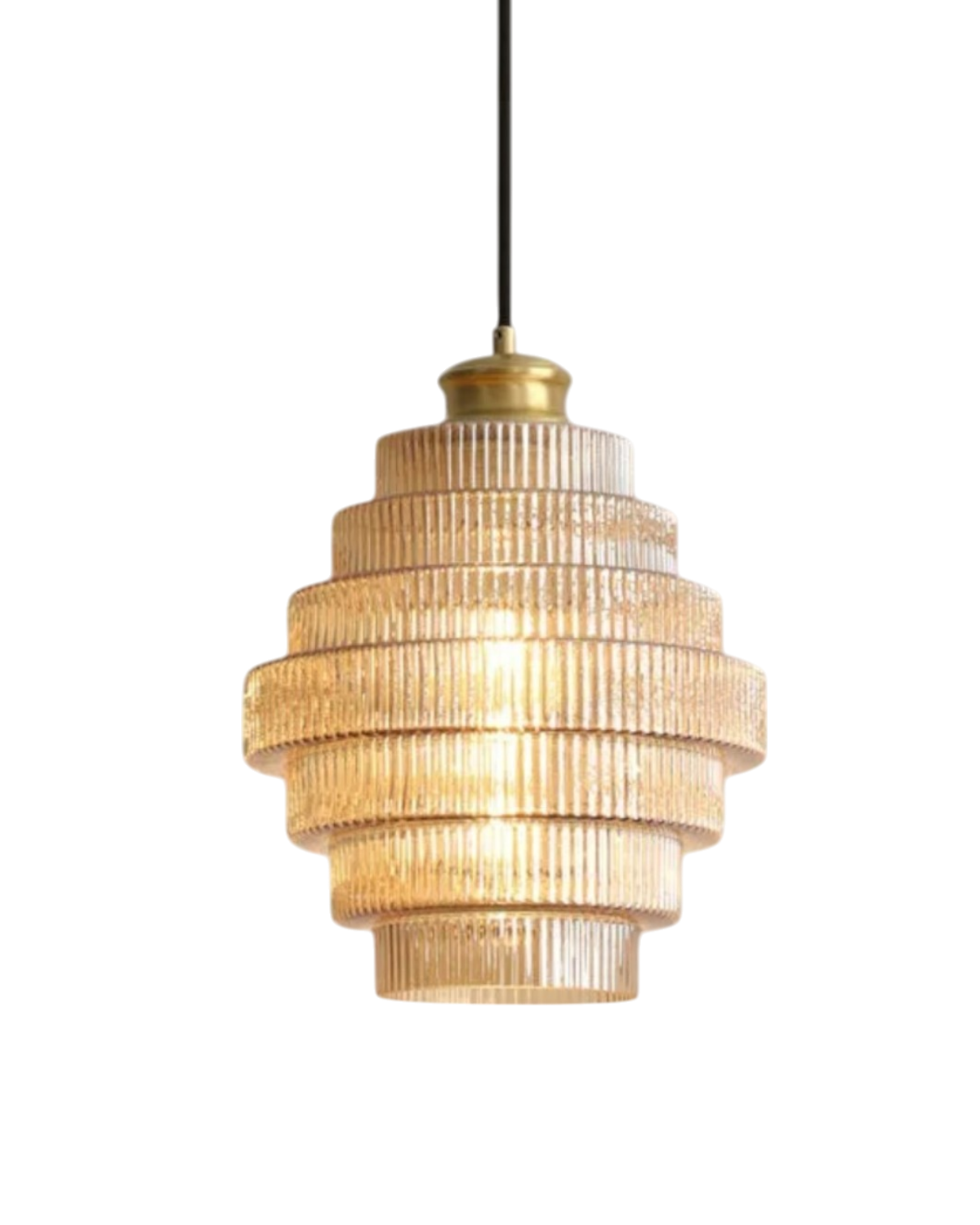 Moderne stufenförmige Glas-Hängelampe mit goldenem Detail für Ess- und Wohnzimmer – luxuriöse Designbeleuchtung | Sansoti