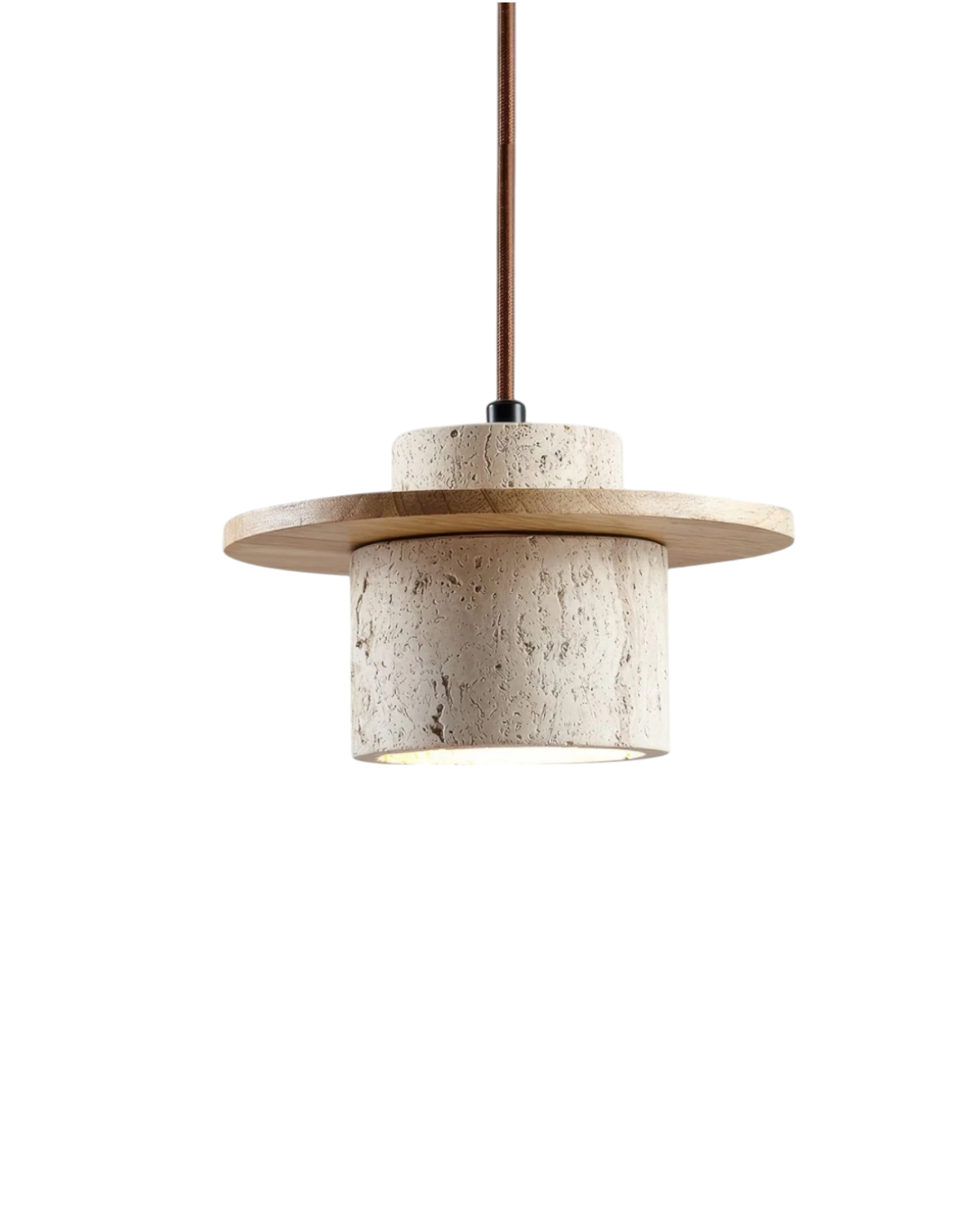 Suspension en pierre naturelle travertin avec accent noyer design moderne | Sansoti