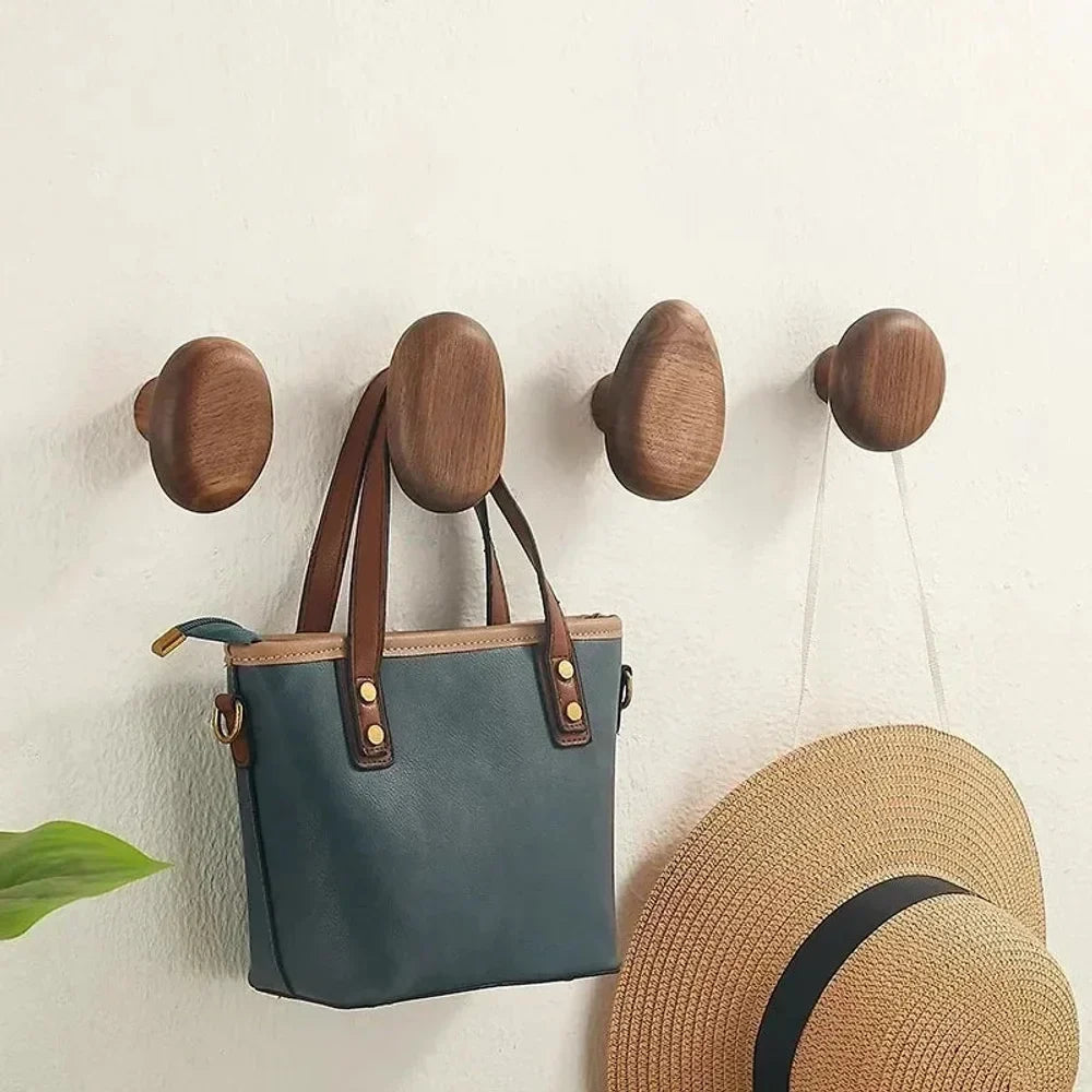 Wandkapstok Hout Set van 4 Natuurlijke Vormen Hal Badkamer Slaapkamer Handgemaakt Massief Hout Organisch | Sansoti