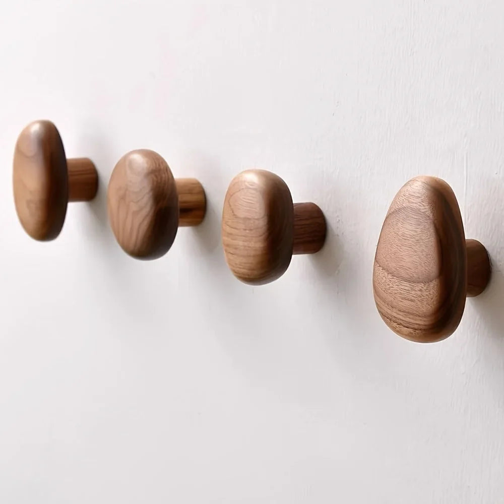 Wandkapstok Hout Set van 4 Natuurlijke Vormen Hal Badkamer Slaapkamer Handgemaakt Massief Hout Organisch | Sansoti