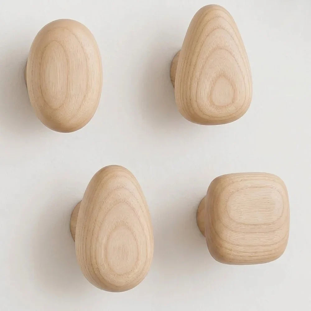 Wandkapstok Hout Set van 4 Natuurlijke Vormen Hal Badkamer Slaapkamer Handgemaakt Massief Hout Organisch | Sansoti